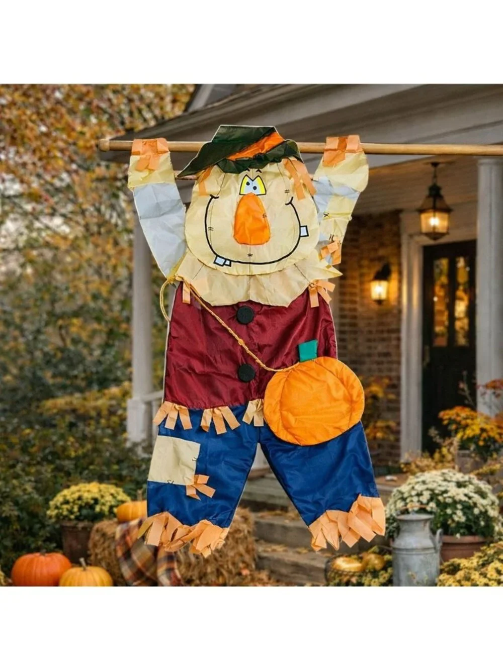 Retro Patchwork Scarecrow House Flag Banner Vintage Yard Fall Outdoor Porch Deco